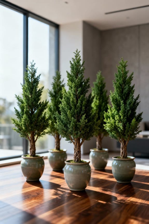 artificial potted cypress trees