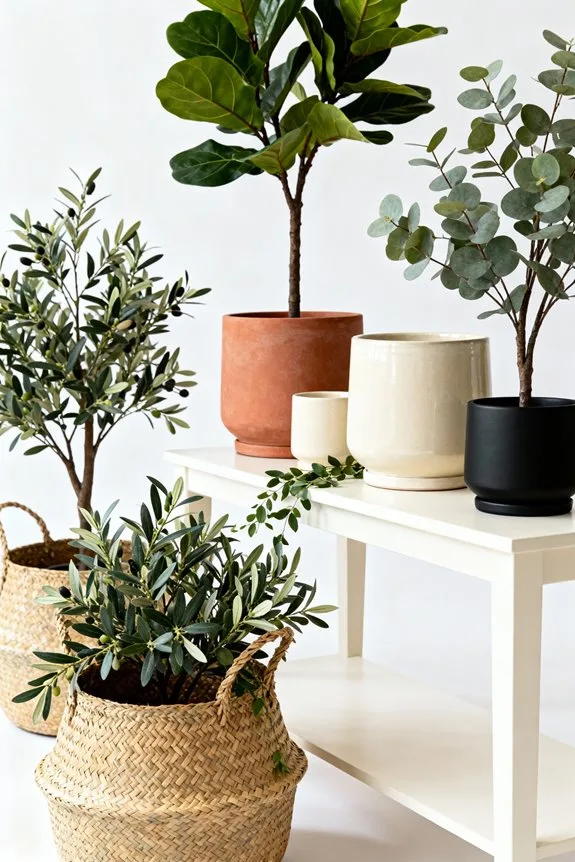 choosing planters for faux trees