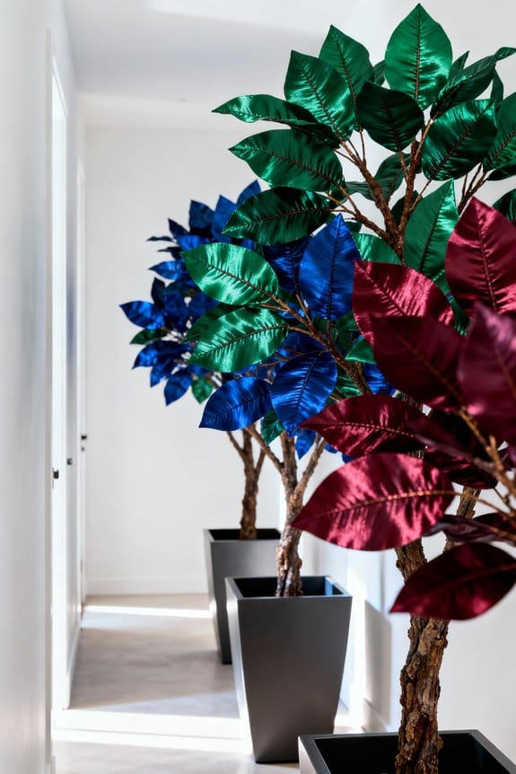 colorful faux trees brighten entryways