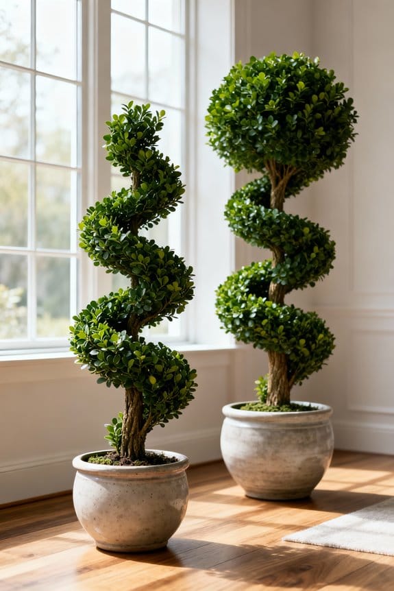 elegant indoor spiral boxwoods