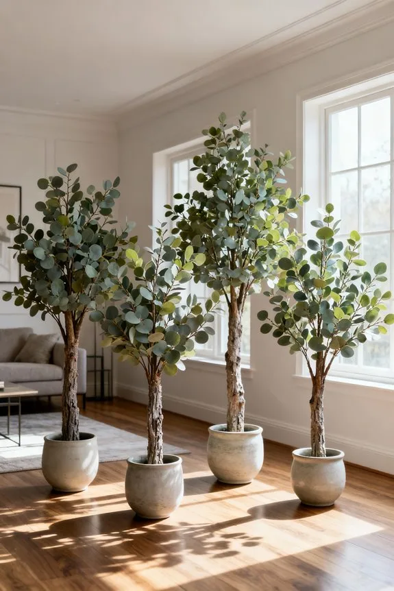 faux eucalyptus trees in pots