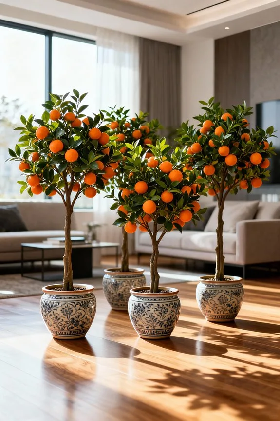 faux indoor orange trees