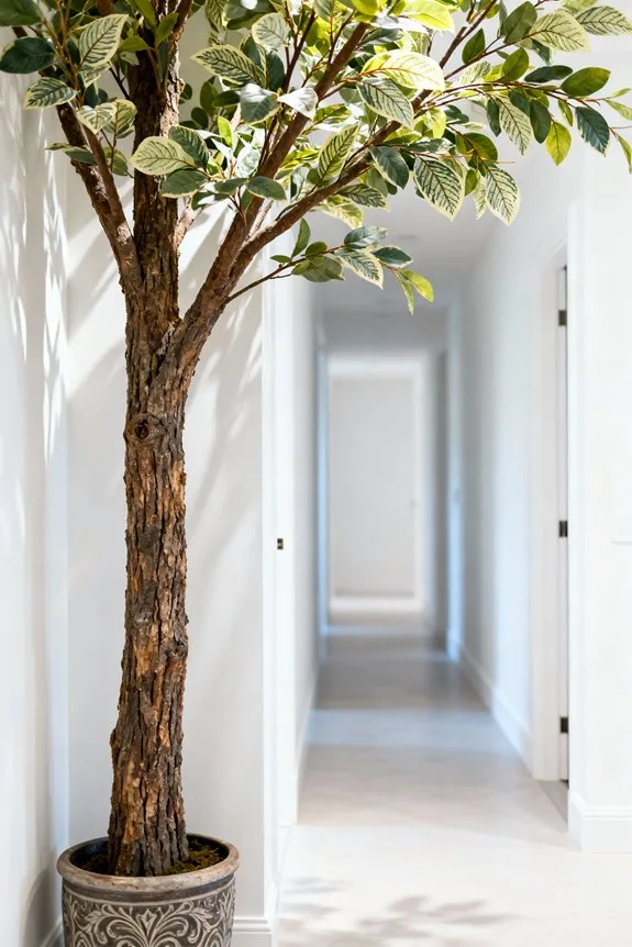 faux trees enhance corners