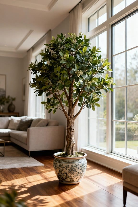 faux trees enhance real plants