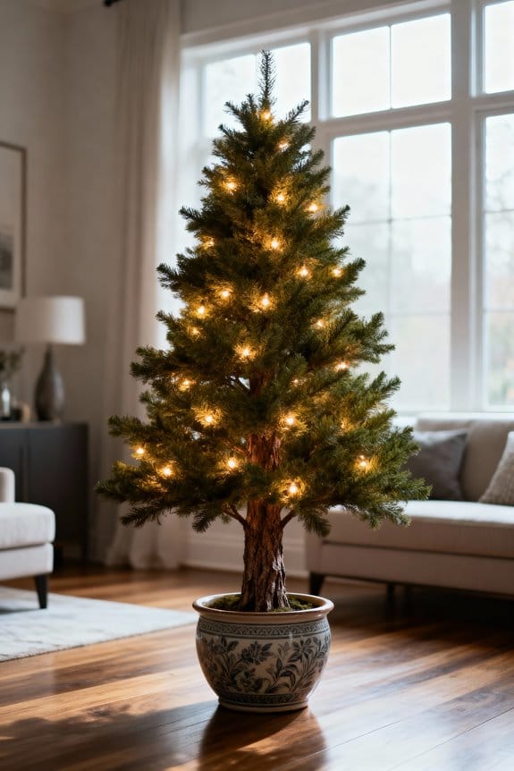 faux trees with lights