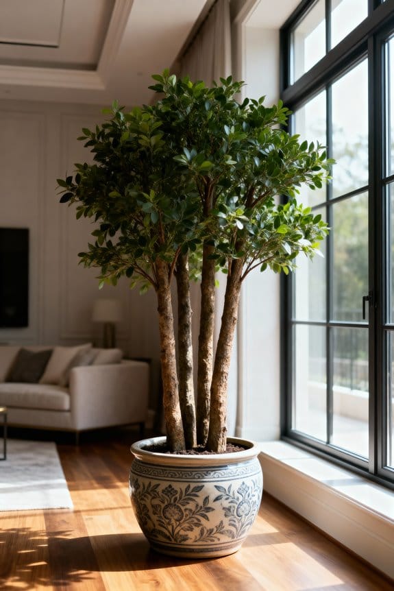 lush artificial multiple trunk trees