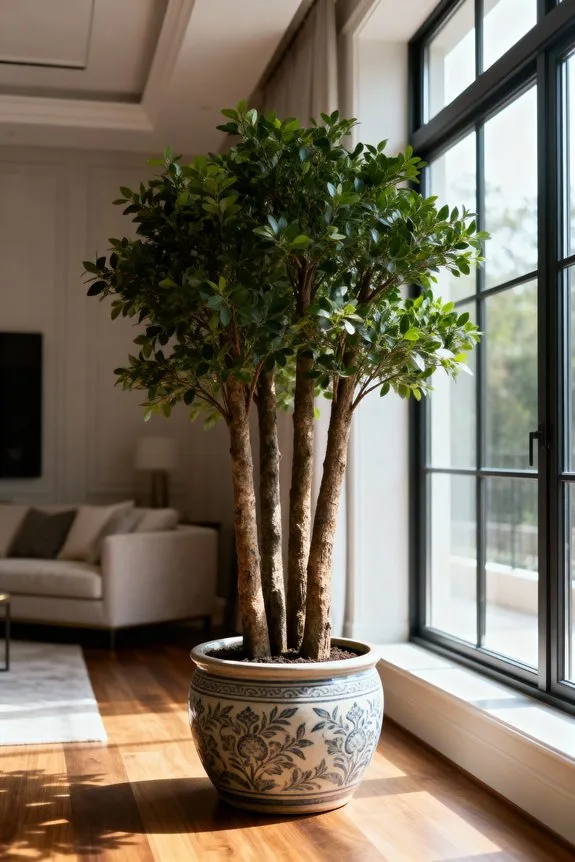 lush artificial multiple trunk trees