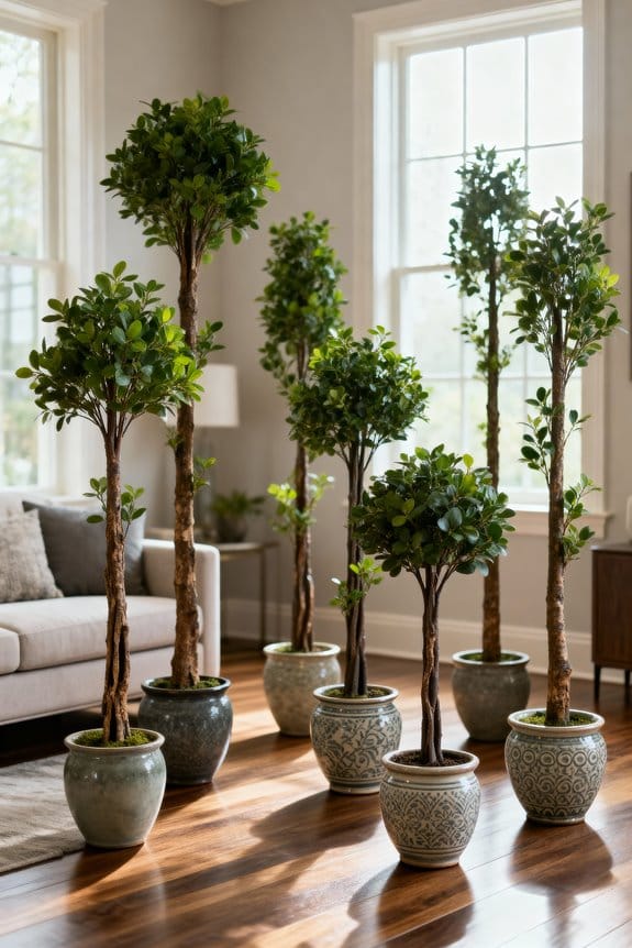 narrow space faux trees