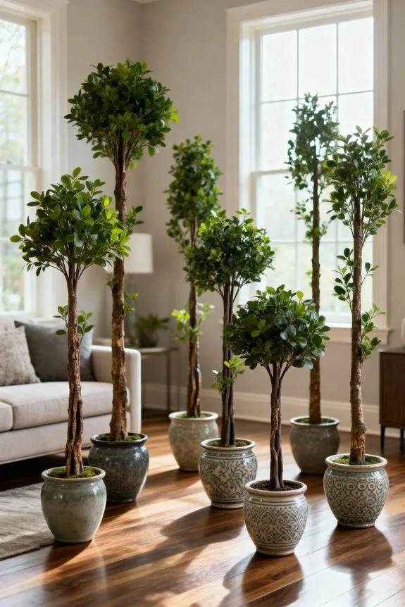 narrow space faux trees