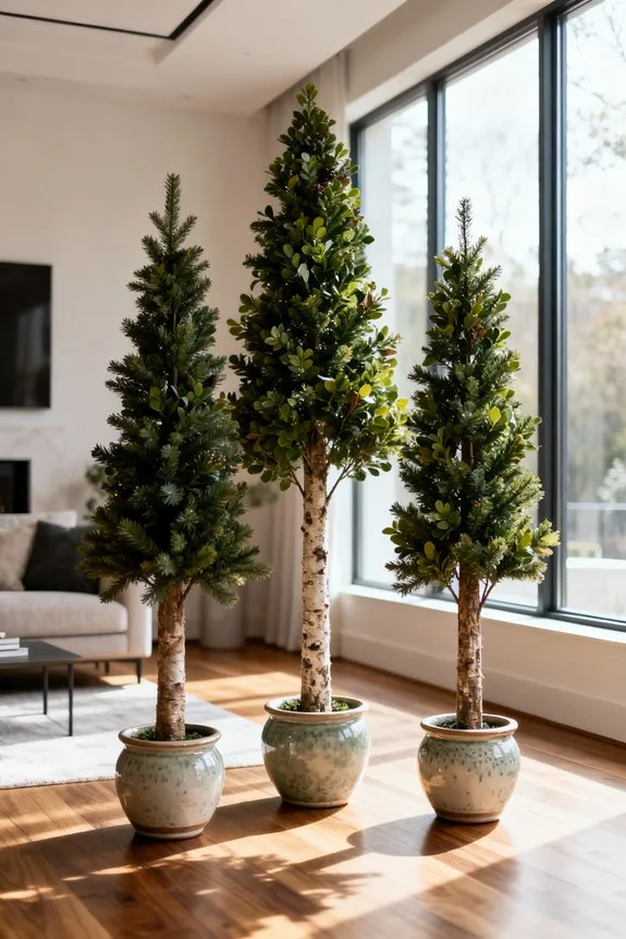 slim profile faux trees