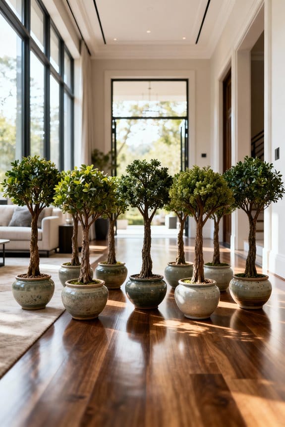stunning foyer faux trees