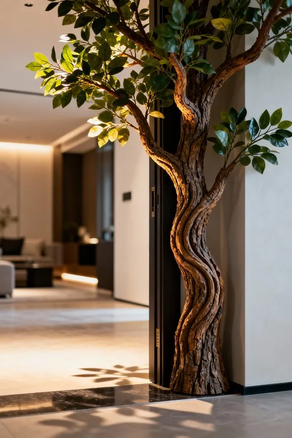 welcoming path with faux trees